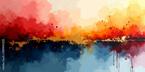 Abstract watercolor background and abstract grunge background design featuring a vibrant abstract red background with a fire splash texture and a colorful explosion of orange ink art