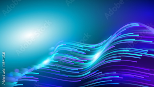 Cyber Big Data Flow Particles Bokeh. Digital Neural Network. Concept of AI Artificial Intelligence Technology Machine Deep Learning. Digital Communication. Science Technology Presentation Vector.