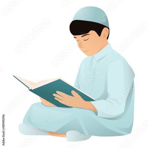 Kid Reading Quran Illustration