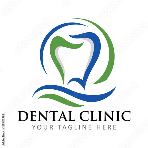 Modern dental logo vector featuring a clean tooth icon with smooth curves and minimalist style, representing oral care, dentistry, and professional dental services, isolated on white background.