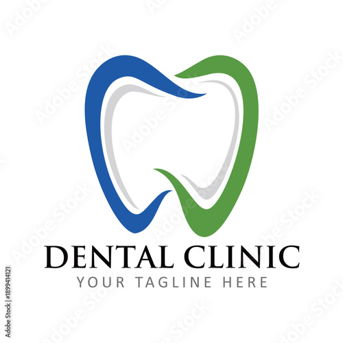 Modern dental logo vector featuring a clean tooth icon with smooth curves and minimalist style, representing oral care, dentistry, and professional dental services, isolated on white background.