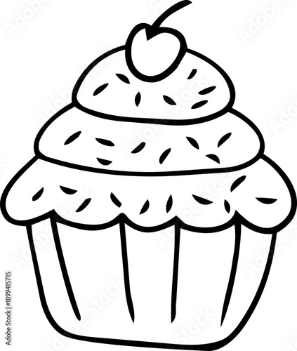 Hand Drawn Cupcake With Cherry Illustration