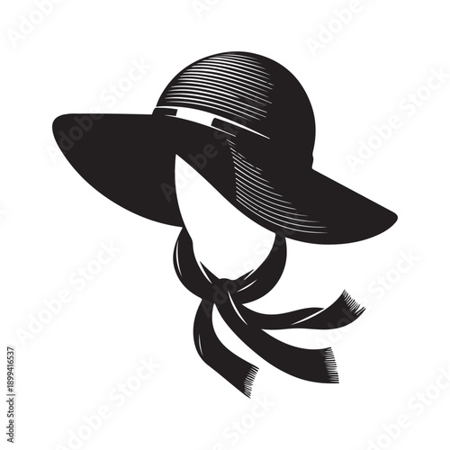 sun hat with scarf vector silhouette clip art logo design illustration. abstract sun hat icon collection
