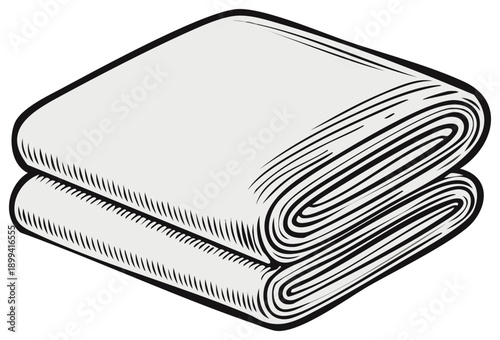 Neatly Folded Stack of Blankets or Fabric with Line Engraving in a Vector Illustration