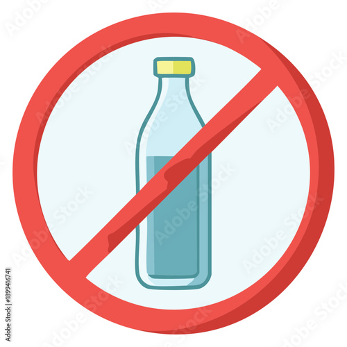 No Beverages Symbol  Prohibition of Bottles Sign Vector Illustration