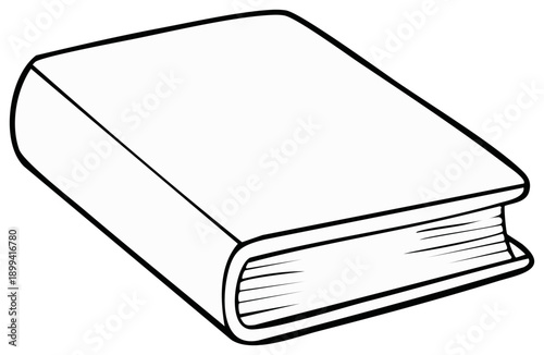 Simple Black and White Line Art Drawing of a Closed Hardcover Book