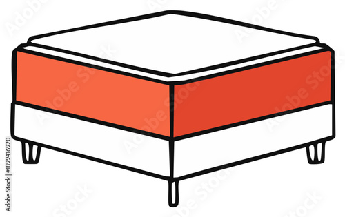 Simple cartoon ottoman illustration featuring a vibrant orange center band and white upholstery
