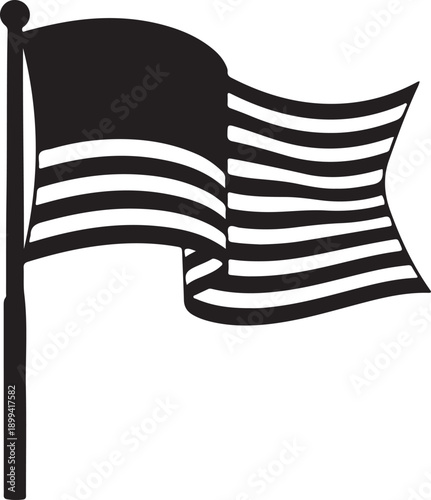 distressed american flag logo silhouette vector, waving usa flag logo icon, vector silhouette America flag, distressed american flag vector logo silhouette on a white background