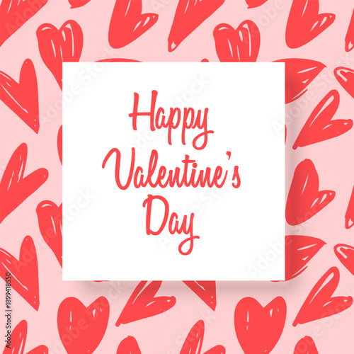 Valentine's Day Greeting Card with Seamless heart background, vector image