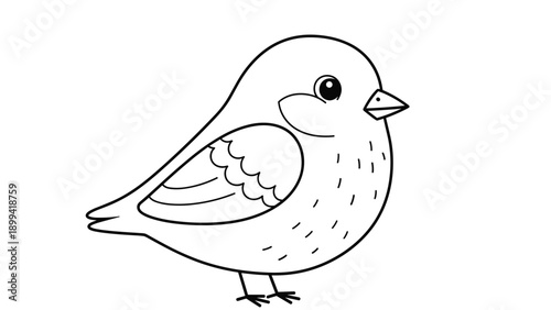 Simple black and white outline of a cute, chubby bird, perfect for a children's coloring book page or educational material.