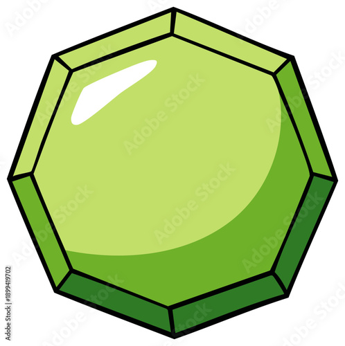Green cartoon jewel isolated, shiny gem with sharp edges, fantasy, treasure, precious element.