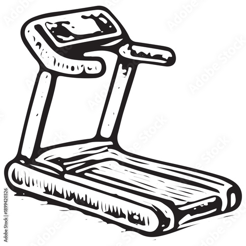 Hand Drawn Medical Treadmill Icon Vintage Rehabilitation Walking Equipment Engraved Line Art Illustration
