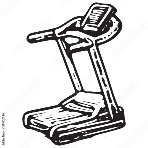 Hand Drawn Rehabilitation Treadmill Icon Vintage Therapy Fitness Machine Engraved Illustration