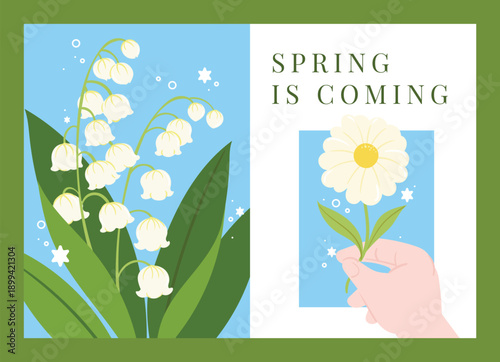 Abstract Green Summer landscape background vector set. Nature wallpaper of colorful flowers. Watercolor illustration for cover, wall art, decoration.