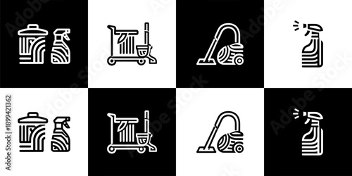 Vector Set of 4 Professional Janitorial Service Equipment Icons