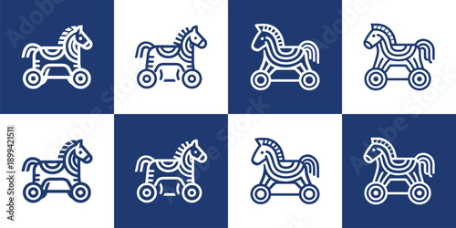 Icon Set Vector of 4 Traditional Toy Horse Outline Graphic Elements