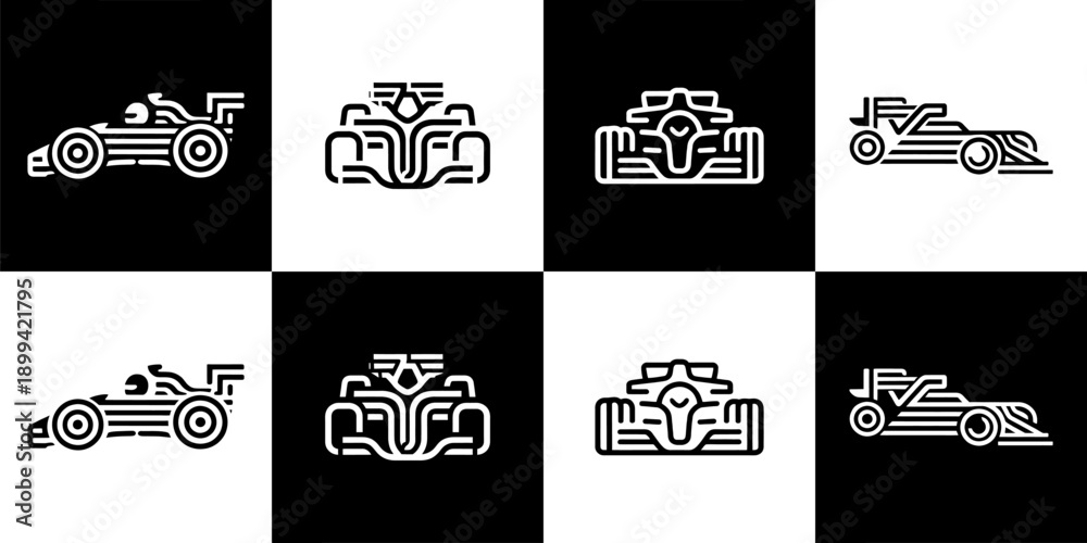 Fototapeta premium Vector Set of 4 High Speed Formula Race Car Icons