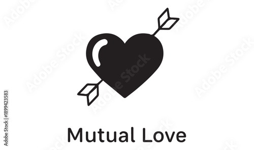Mutual love concept with big black heart pierced by arrow icon isolated on white background for valentine day greeting cards and wedding decoration vector illustration of romantic passion and soulmate