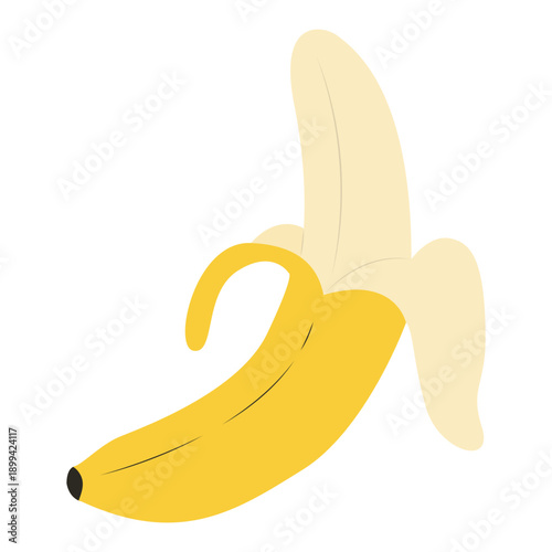 Single peeled yellow banana