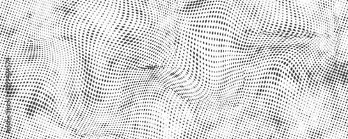Abstract halftone background with wavy surface made of gray dots on white, eps10
