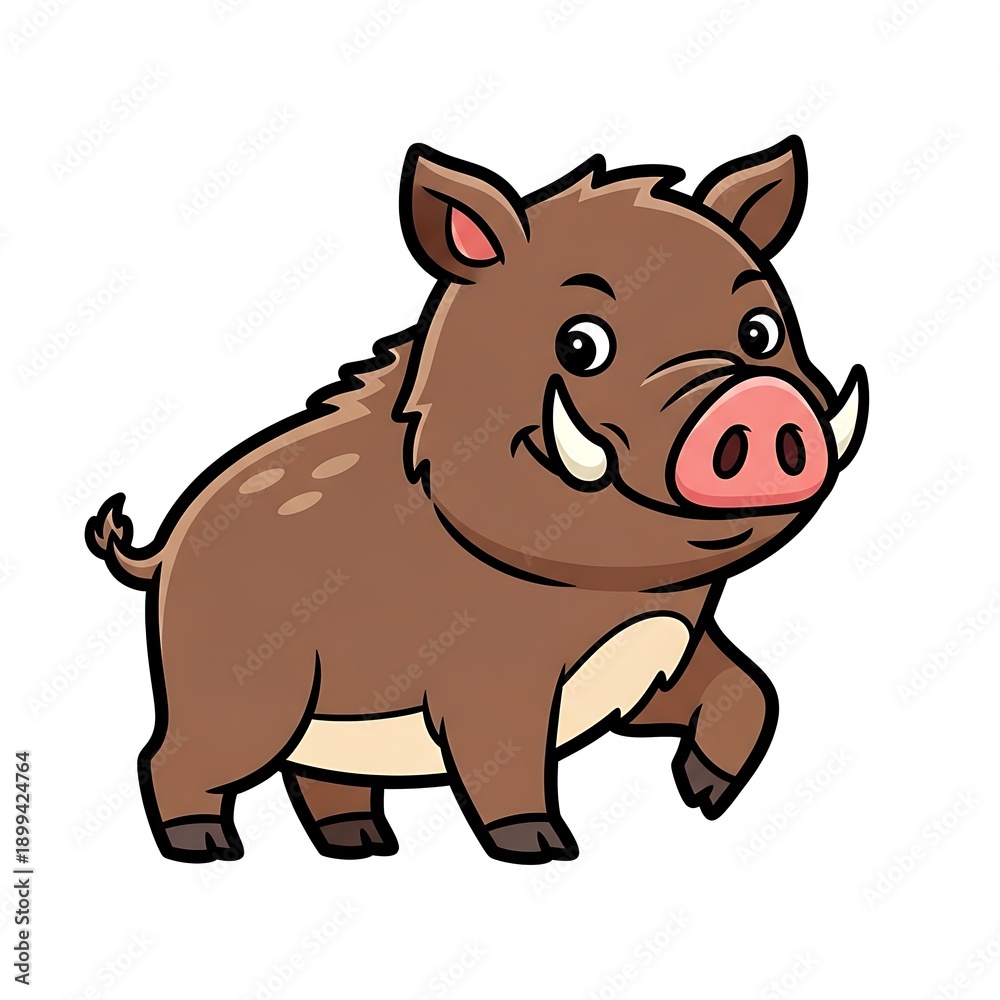 Fototapeta premium Cartoon Boar Character with Tusks Illustration.