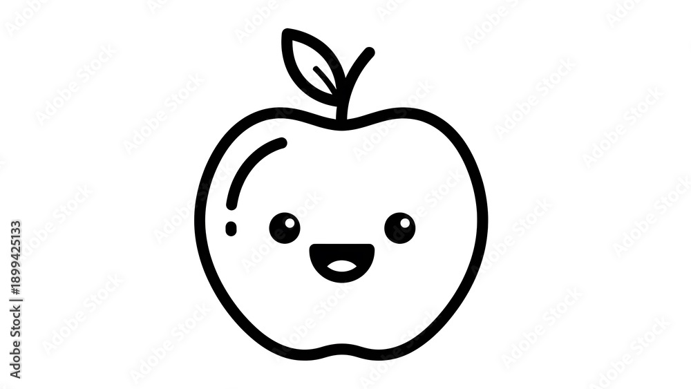 Obraz premium Happy Cartoon Apple Icon Illustration.