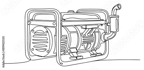 Continuous one line drawing of a portable electric power generator machine for backup energy