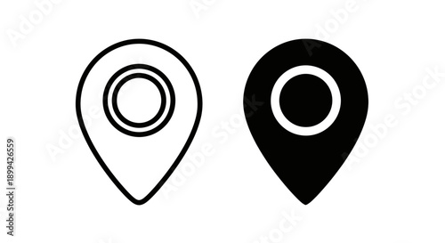 Two distinct location pin icons, one outlined and one solid, representing GPS and map markers for navigation.