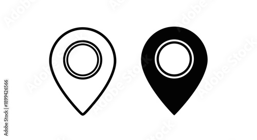 Two distinct map pin icons, one outlined and one solid black, representing location.