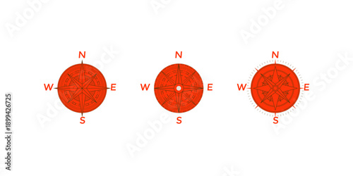 Navigational compass with cardinal directions of North, East, South, West. Geographical position, cartography and navigation