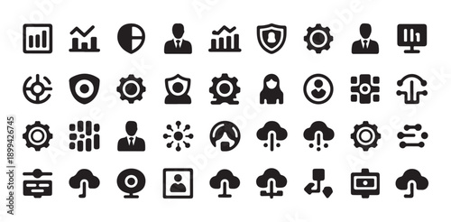 Business data analytics cloud computing technology vector icons set for statistics reports
