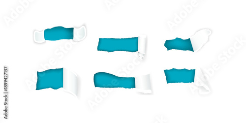 Paper hole with torn edges design template. torn paper fragment collection