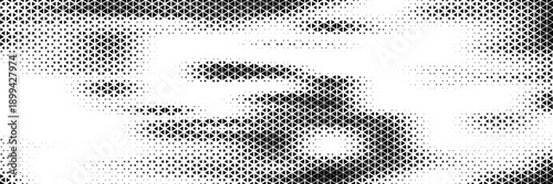 Fading triangle halftone texture gradient pattern. Abstract diagonal geometric background. Tech mosaic triangular halfton gradation. Vector vanishing corner arrow wallpaper for banner, booklet, poster