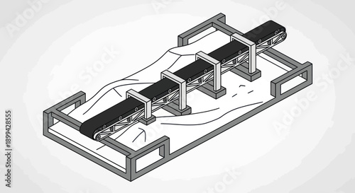 Conveyor Belt System Technical Illustration Diagram.
