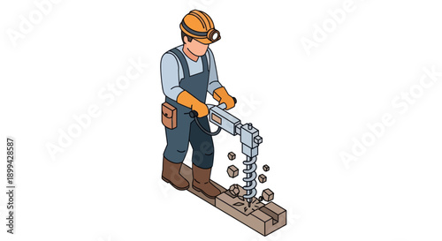 Construction Worker Operating Chainsaw on Wooden Beam.