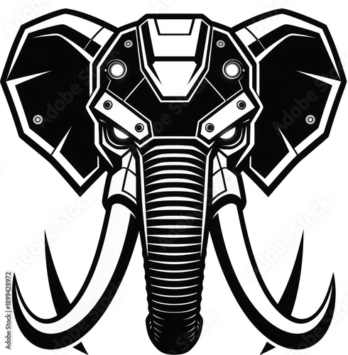 Cyber Elephant Emblem: An eye-catching, stylized illustration of an elephant head, artistically rendered with a futuristic, cybernetic design.