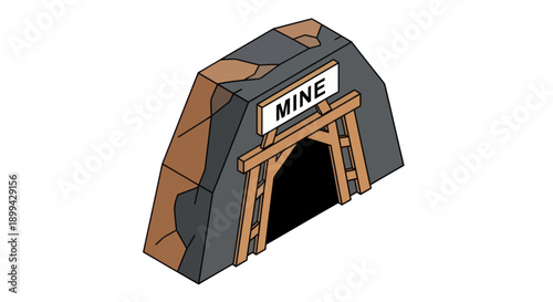 Mine Entrance Illustration with Sign.