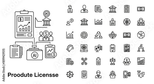 AI Business Icons Set: Finance, Growth, Analytics, Management, Strategy