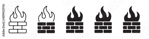 Collection of vector firewall icons depicting network security and data protection system symbol