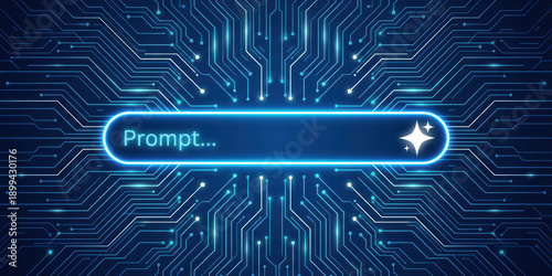 Technology ai datum artificial intelligence with digital learning computer science cyberspace network innovation system concept future information machine business cyber tech glowing prompt bar