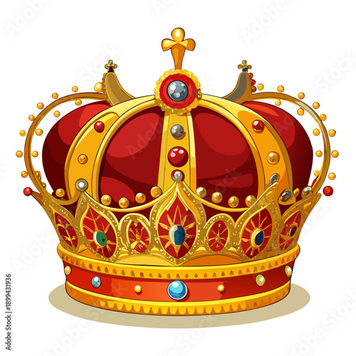 Majestic 3d golden crown icon isolated on white background, a luxury royal symbol of king and queen royalty representing authority, nobility, and success for a majestic coronation
