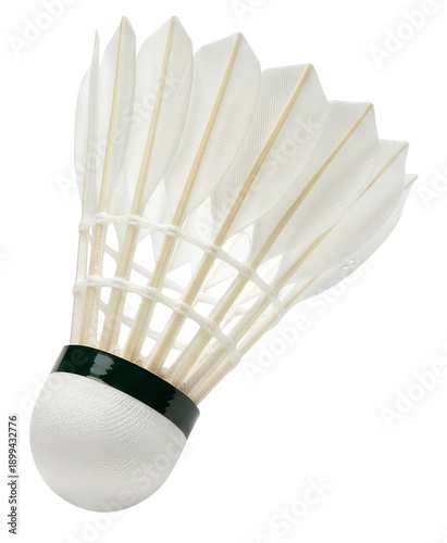 Badminton shuttlecock isolated on white background, professional sports equipment for training, fitness, competition and indoor or outdoor play, high quality PNG File.