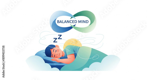 Healthy Sleep Balance Vector Illustration of Sleeping Woman, Mental and Heart Health Concept, Night Rest and Wellness Design