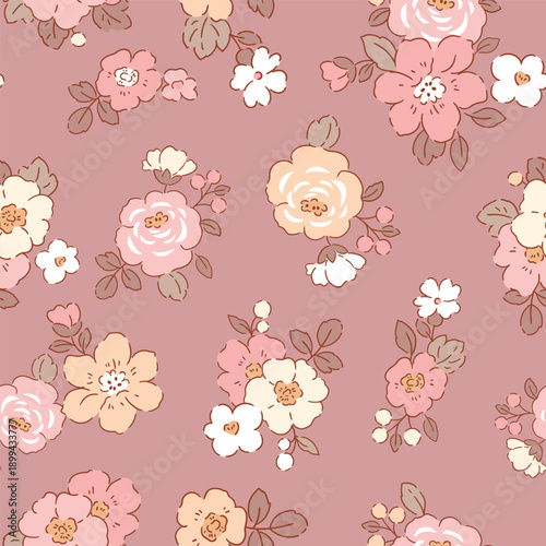 	
Seamless vector pattern with romantic spring flowers. Hand drawn floral design on isolated background. Perfect for textile, wallpaper or nursery print design.