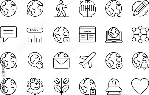 Set of earth planet icons world globe vector outline icon for graphic and web design