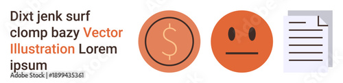Financial choices, decision making, evaluation, documentation, transactions, emotions. A dollar sign, neutral face and paper. Financial choices and decision making concept