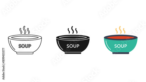 Three bowls of soup in different colors and styles Vector