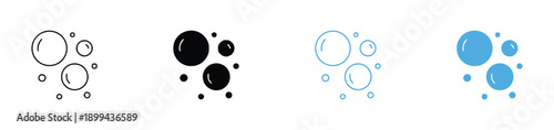 Bubbles set vector icons, different styles including outline black filled blue color, collection of floating 