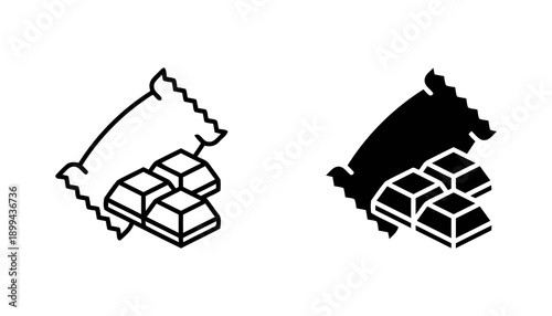 Chocolate bar pieces with wrapper icon, sweet food illustration, confectionery symbol, isometric design, delicious snack graphic, vector art, dessert treat, junk food concept, package design element