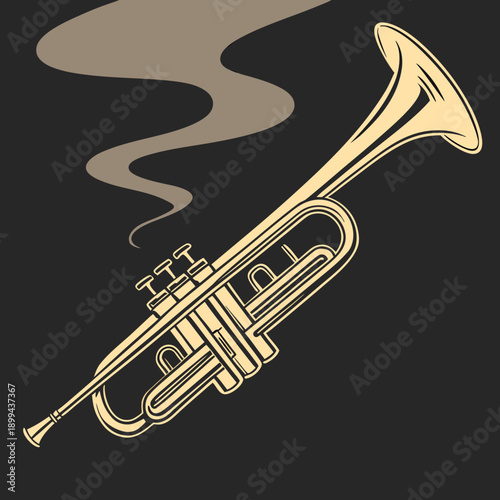 Shiny golden brass trumpet musical instrument with valves and mouthpiece isolated on white or black background for jazz band and orchestra music